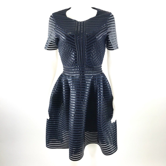 Maje Roybridge Blue Black Ribbon Mesh Dress - Picture 3 of 8